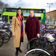 Former transport Minister Baroness Kramer, right, backed plans for a cycle hub when she visited the city with Oxford West & Abingdon Liberal Democrat candidate Layla Moran