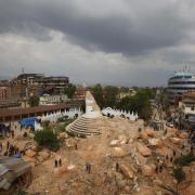 Chaos: Kathmandu’s landmark Bhimsen Tower was reduced to rubble by the massive earthquake which has devastated the impoverished Himalayan kingdom