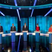 Who will get your vote?: Flashback to the ITV Leaders’ Debate last month. Left to right are Green Party leader Natalie Bennett, Liberal Demorcrats leader Nick Clegg, UKIP’s Nigel Farage, Labour leader Ed Miliband, Plaid Cymru leader Leanne Wood,