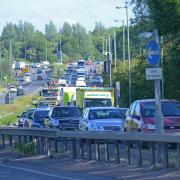 Slow going: The busy approach to Wolvercote roundabout from Woodstock Road on a normal rush-hour day. Work to improve the roundabout will commence next month