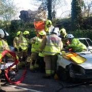 Firefighters working to free the trapped man. Photo: Oxfordshire Fire and Rescue Service.