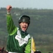 Mick Fitzgerald celebrates winning the 1999 Tote Cheltenham Gold Cup on See More Business