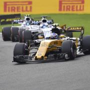Renault's Jolyon Palmer leads the Williams duo of Felipe Massa and Lance Stroll at Spa Picture: AP Photo/Geert Vanden Wijngaert