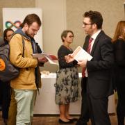 A recent teacher recruitment roadshow at the Randolph. Pete Connelly talks to Patrick Garton (Director of Oxfordshire Teacher Training).Picture by Richard Cave.