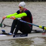 Jamie Copus, wearing Oxford Brookes colours and using an Abingdon School boat, powers his way to victory in the GB assessment trials                                          Picture: Lewis Todd @BrookesPhotographyGB
