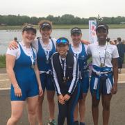 Headington School’s winning coxed quad scull. From left: Evie Holt, Madeleine Chichester, Cici Hong (cox), Anna Mattocks and Sabina SulolaPicture: Ryan Demaine