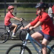 Chandlings School Year 6 concentrating on their manoeuvres during their cycling training