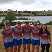 Headington rowers picked up gold while on duty for England at the Home International Regatta (from left) Hannah Hornby, Tilly Burn, Anna Lockhart, Charlotte Barker and cox Lizzie Townhill  Picture: Chris Hermes