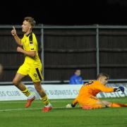 Sam Smith celebrates putting Oxford United ahead in the first half  Picture: David Fleming