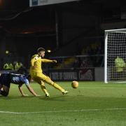 Marcus Browne put Oxford United 2-0 up after 31 minutes at Wycombe Wanderers  Picture: David Fleming