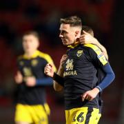 Gavin Whyte is congratulated after netting Oxford United's first equaliser  Picture: James Williamson