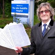 Councillor Mick Haines with the 500-signature petition he's going to present to the hospital management calling for a multi-storey car park to be built at the JR.Picture: Ric Mellis.17/5/2019.