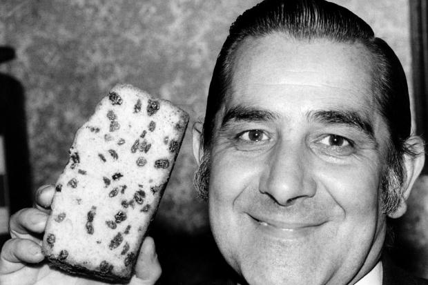 Kingsley Vallis with his sultana cake, which won him a runners-up place in the area finals of a national baking competition at the Randolph Hotel, Oxford, in 1980