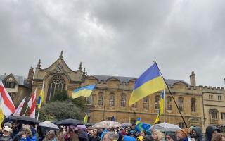 Event marking anniversary of the start of the war in Ukraine in Oxford city centre.