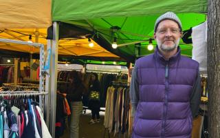 Ade King sells vintage clothes in Oxford.