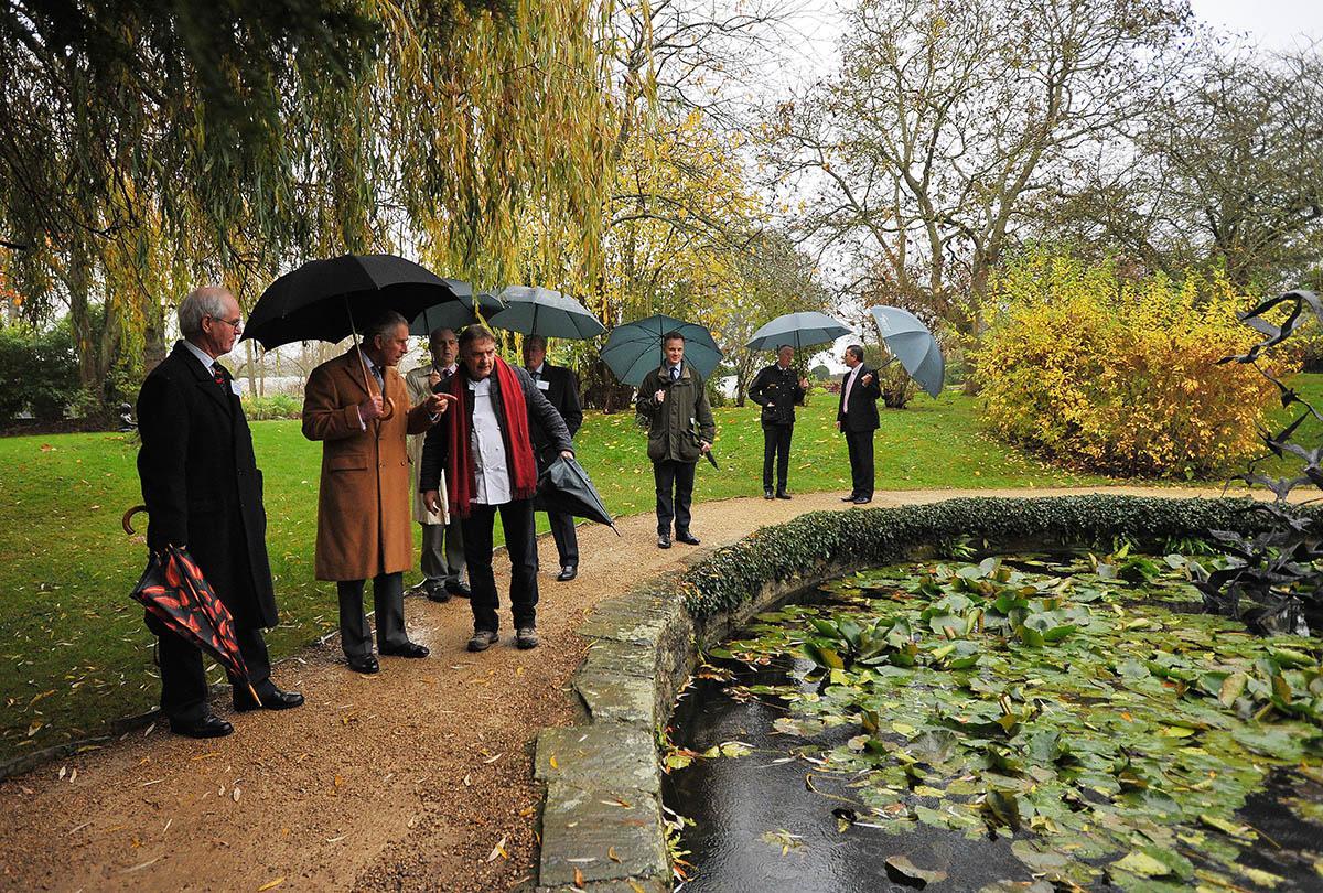 Visit of HRH Prince Charles to the National Heritage Garden at Le Manoir aux Quat' Saisons, he was escorted by owner and chef Raymond Blanc.