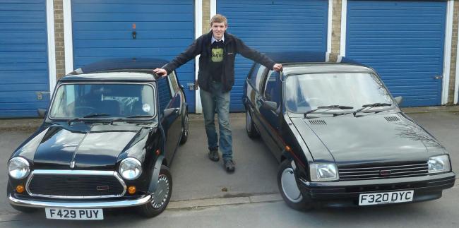 James Field with the rare Mini Metro, right, which was burnt out