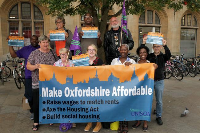 Members of the UNISON Oxfordshire Health Branch ahead of the demonstration in Oxford in September against the housing crisis