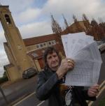 Michael Haines with his petition against the phone mast