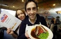 Max Mason and Lucy Wendon celebrate their win at the Big Bang restaurant