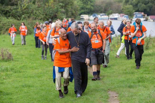 Picture from Roy Riley. Veteran peace pilgrim Satish Kumar, who once walked 8000 miles for peace from India to the USA, completed a 50-mile pilgrimage from the source of the River Thames to Oxford.