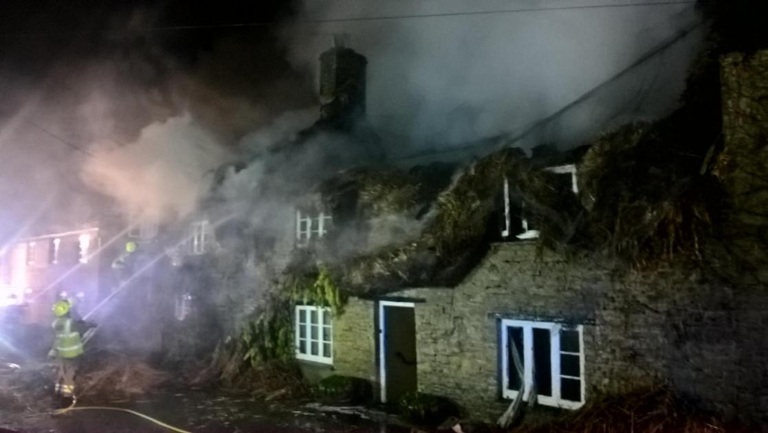 Thatched cottage roof destroyed in massive blaze in Chilson near Ascott-under-Wychwood 