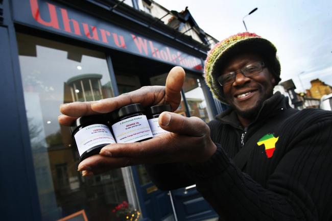 African School founder Natty Mark Samuels is selling his herbal medicines in the Uhuru wholefoods shop