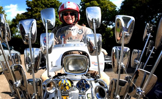 Oddballs Rally at Abingdon Rugby Club. Scooter rally of Vespa and Lambretta scooters and family entertainment, raising money for teenage cancer trust.Bill Jones of the Tin Soldiers Scooter Club (Milton Keynes)..Picture Richard Cave 11.08.18 ..