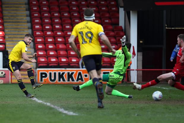 Luke Garbutt puts Oxford United in front at Walsall  Picture: James Williamson