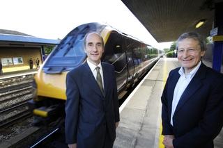 Transport Secretary Lord Adonis, left, at Oxford station with Oxford City Council leader Bob Price